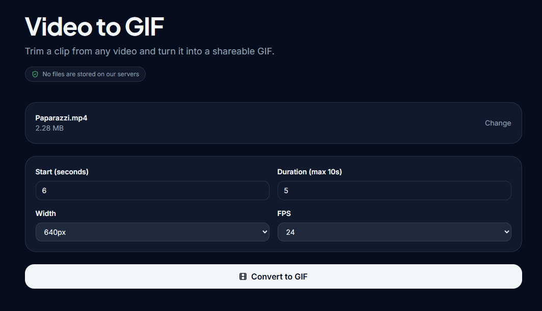 Video to GIF tool interface
